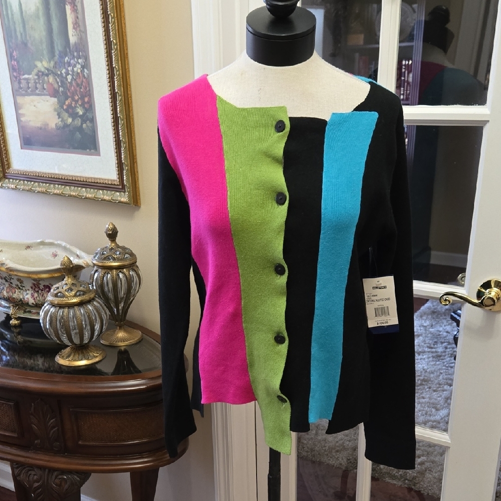 BellePointe Vibrant Colorblock Deconstructed Cardigan Sweater Long Sleeve M NEW